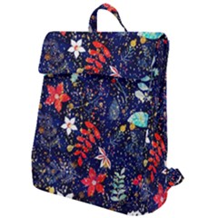 Festive Floral Pattern Christmas Blue Floral Flower Foliage Leaves Pattern Red Snow Winter Flap Top Backpack