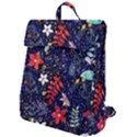 Festive Floral Pattern Christmas Blue Floral Flower Foliage Leaves Pattern Red Snow Winter Flap Top Backpack View1