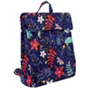 Festive Floral Pattern Christmas Blue Floral Flower Foliage Leaves Pattern Red Snow Winter Flap Top Backpack View2