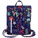 Festive Floral Pattern Christmas Blue Floral Flower Foliage Leaves Pattern Red Snow Winter Flap Top Backpack View3