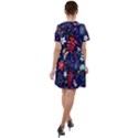 Festive Floral Pattern Christmas Blue Floral Flower Foliage Leaves Pattern Red Snow Winter Short Sleeve Shoulder Cut Out Dress  View2