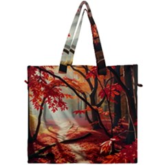 Forest Path Red Nature Canvas Travel Bag