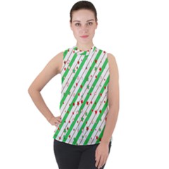 Christmas Paper Stars Pattern Texture Background Colorful Colors Seamless Mock Neck Chiffon Sleeveless Top