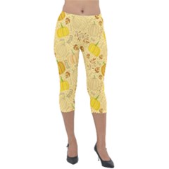 Pumpkins Autumn Fall Harvest Lightweight Velour Capri Leggings  by Apenda