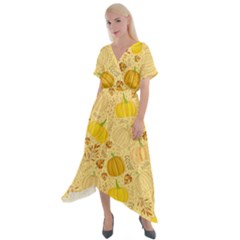 Pumpkins Autumn Fall Harvest Cross Front Sharkbite Hem Maxi Dress