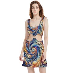 Colorful Motion Abstract Art Velour Cutout Dress