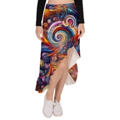 Dynamic Color Vortex Asymmetrical Ruffle Hem Skirt 