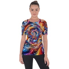 Dynamic Color Vortex Shoulder Cut Out Short Sleeve Top