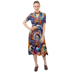 Dynamic Color Vortex Keyhole Neckline Chiffon Dress