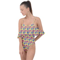 Colorful Bitcoin Pattern Drape Piece Swimsuit