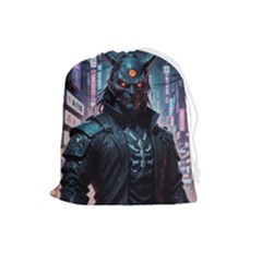 Cyberpunk Demon Samurai Drawstring Pouch (large)