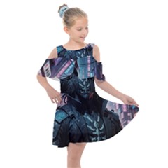 Cyberpunk Demon Samurai Kids  Shoulder Cutout Chiffon Dress