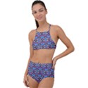 Colorful Sugar Skull Cat Pattern Halter Tankini Set View1