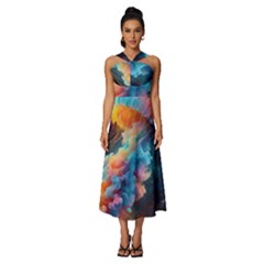 Cosmic Jellyfish Artwork Sleeveless Cross Front Cocktail Midi Chiffon Dress by ExtraAwesomeSauce