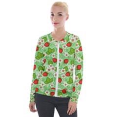 Strawberries Pattern Seamless Velvet Zip Up Jacket