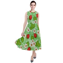 Strawberries Pattern Seamless Round Neck Boho Dress