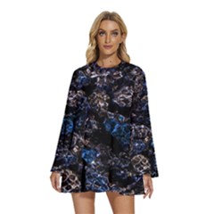 Rocky Lake Reflection  Round Neck Long Sleeve Bohemian Style Chiffon Mini Dress