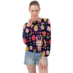 Bunny - Easter Pattern Banded Bottom Chiffon Top