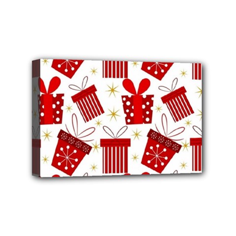 Christmas Texture, Pattern, Red, Craciun, Christmas, Bow, Gift Mini Canvas 6  X 4  (stretched)