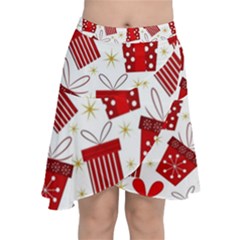 Christmas Texture, Pattern, Red, Craciun, Christmas, Bow, Gift Chiffon Wrap Front Skirt