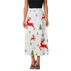 Christmas Texture, Pattern, Red, Craciun, Christmas, Snowflake, Classic Midi Chiffon Skirt