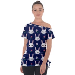 Cute Bunny Pattern, Easter, Koteto Off Shoulder Tie-up T-shirt