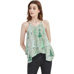 Green Christmas Trees, Cute, Doodle Flowy Camisole Tank Top