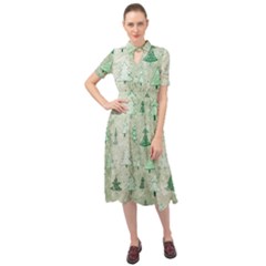 Green Christmas Trees, Cute, Doodle Keyhole Neckline Chiffon Dress