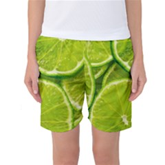 Lime Slices Close Up, Fresh, Fruit, Green Lemon Women s Basketball Shorts