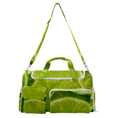 Lime Slices Close Up, Fresh, Fruit, Green Lemon Sports Gym Duffle Bag With Shoe Compartment