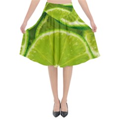 Lime Slices Close Up, Fresh, Fruit, Green Lemon Flared Midi Skirt