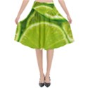 Lime Slices Close Up, Fresh, Fruit, Green Lemon Flared Midi Skirt View1