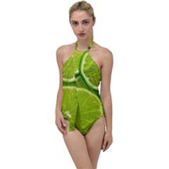 Lime Slices Close Up, Fresh, Fruit, Green Lemon Go With The Flow One Piece Swimsuit