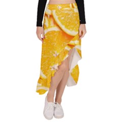 Oranges, Orange, Fruits Asymmetrical Ruffle Hem Skirt 