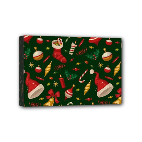 Texture, Pattern, Red, Craciun, Christmas, Hat, Santa, Green Mini Canvas 6  X 4  (stretched)