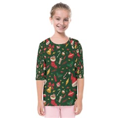 Texture, Pattern, Red, Craciun, Christmas, Hat, Santa, Green Kids  Quarter Sleeve Raglan T-shirt