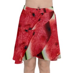 Watermelon, Fruit, Green, Red Chiffon Wrap Front Skirt