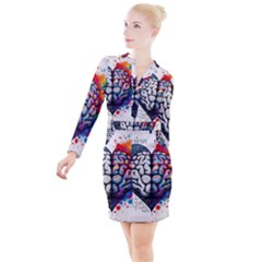 Brain Heart Math Button Long Sleeve Dress by Salmanaz77