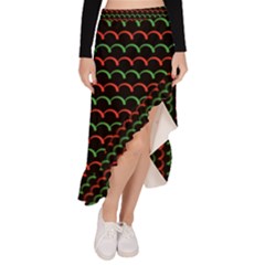 Geometric Abstract Pattern Line Asymmetrical Ruffle Hem Skirt 