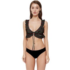 Geometric Abstract Pattern Line Low Cut Ruffle Edge Bikini Top