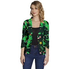 Christmas Funny Pattern Dinosaurs Women s One-button 3/4 Sleeve Short Jacket by Ket1n9