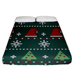 Beautiful Knitted Christmas Pattern Fitted Sheet (queen Size)