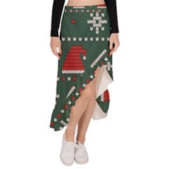 Beautiful Knitted Christmas Pattern Asymmetrical Ruffle Hem Skirt 