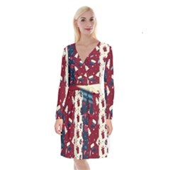 Flat Design Christmas Pattern Collection Art Long Sleeve Velvet Front Wrap Dress