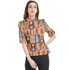 Cute Christmas Seamless Pattern Vector  - Frill Neck Blouse