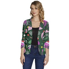 Dinosaur Colorful Funny Christmas Pattern Women s One-button 3/4 Sleeve Short Jacket by Ket1n9