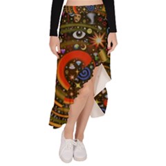 Swirl Vortex Emoji Cyclone Motion Art Asymmetrical Ruffle Hem Skirt 