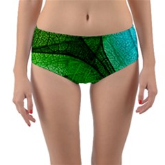 3d Leaves Texture Sheet Blue Green Reversible Mid-waist Bikini Bottoms