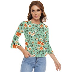 Retro 1960s Flowers Pattern 3 Bell Sleeve Top