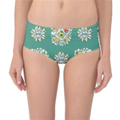 Retro 1960s Flowers Pattern 2 Mid-waist Bikini Bottoms